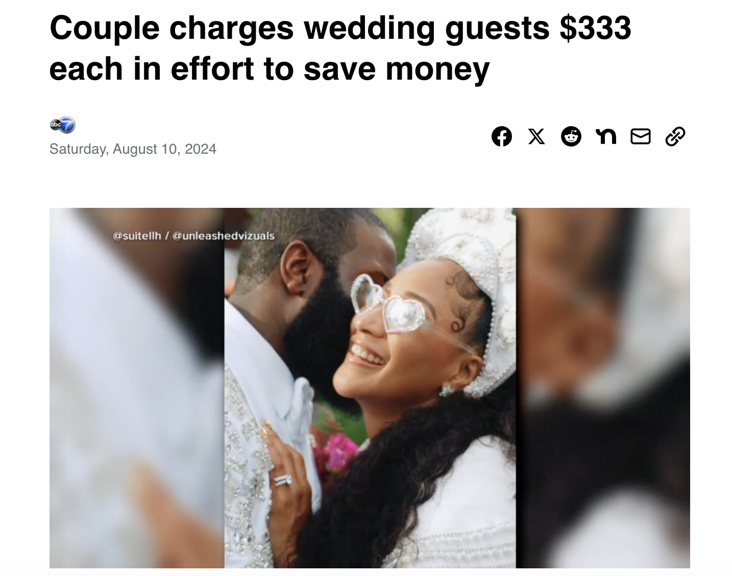 photo caption - Couple charges wedding guests $333 each in effort to save money Saturday, xn & no